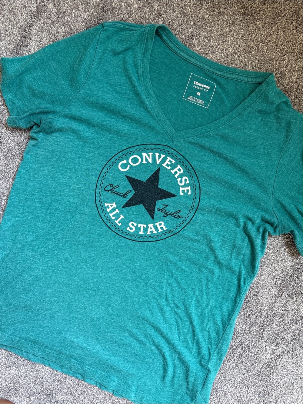 Converse Teal Green V-Neck Tee with Black All Star Logo